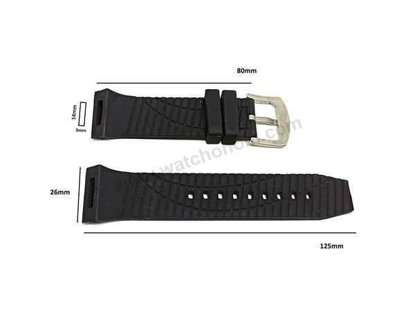 Fits/For Porsche Design WorldTimer P'6750 , P6750 - 26mm Black Silicone Rubber Replacement Watch Band Strap