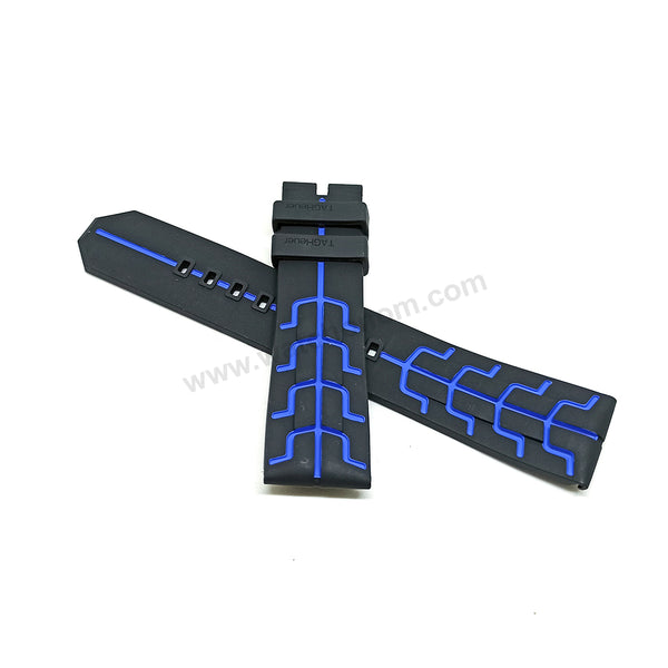 22mm Black Rubber/Silicone with Blue Line Replacement Watch Strap Band Fits with Tag Heuer Formula 1 Senna