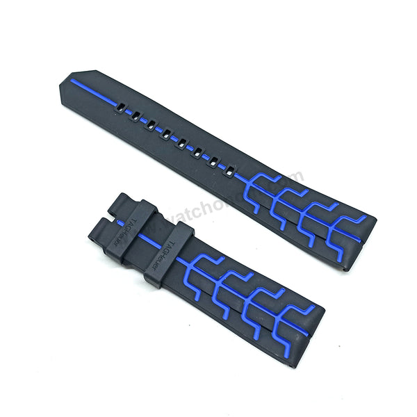 22mm Black Rubber/Silicone with Blue Line Replacement Watch Strap Band Fits with Tag Heuer Formula 1 Senna