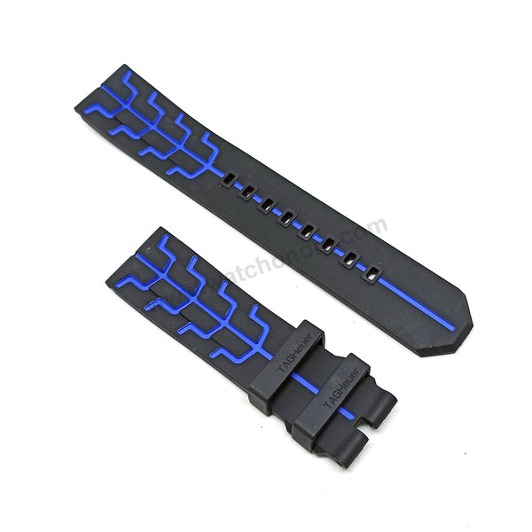 22mm Black Rubber/Silicone with Blue Line Replacement Watch Strap Band Fits with Tag Heuer Formula 1 Senna