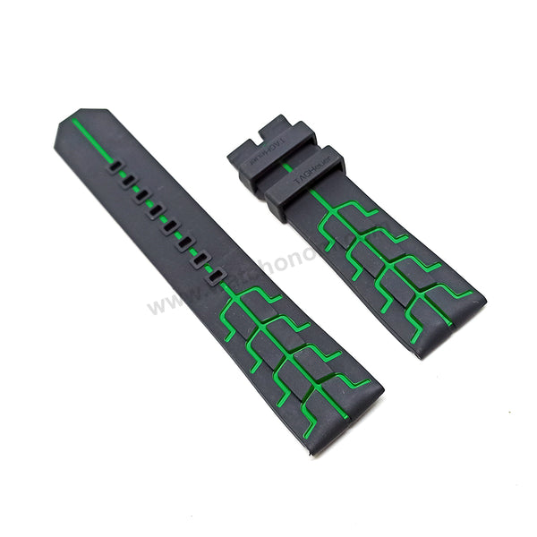22mm Black Rubber/Silicone with Green Line Replacement Watch Strap Band Fits with Tag Heuer Formula 1 Senna