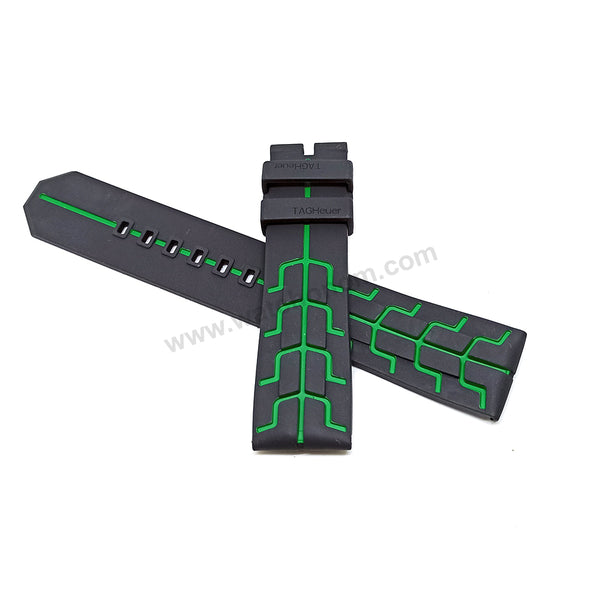 22mm Black Rubber/Silicone with Green Line Replacement Watch Strap Band Fits with Tag Heuer Formula 1 Senna