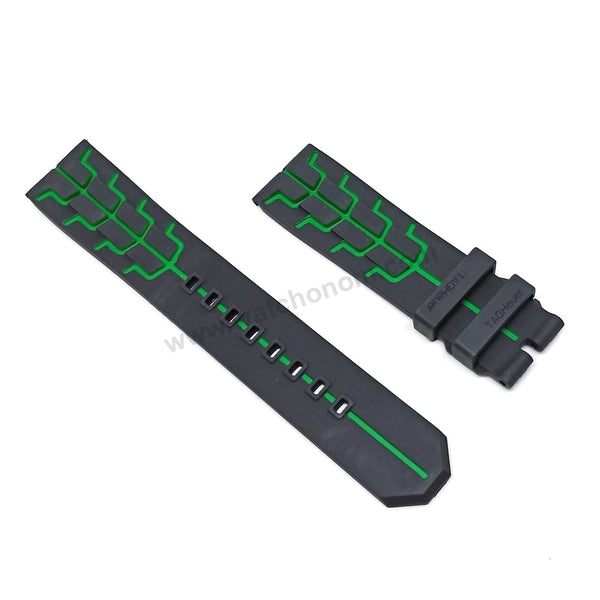 22mm Black Rubber/Silicone with Green Line Replacement Watch Strap Band Fits with Tag Heuer Formula 1 Senna