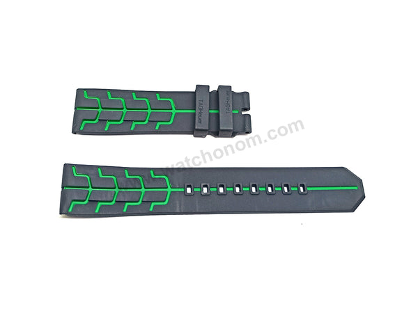 22mm Black Rubber/Silicone with Green Line Replacement Watch Strap Band Fits with Tag Heuer Formula 1 Senna
