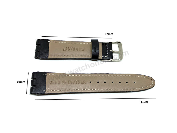 Fits/For Swatch Wrist Watches - 19mm Black Padded Genuine Leather Replacement Watch Strap Band Belt