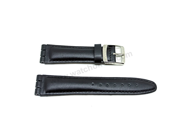 Fits/For Swatch Wrist Watches - 19mm Black Padded Genuine Leather Replacement Watch Strap Band Belt
