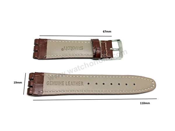 Fits/For Swatch Wrist Watches - 19mm Alligator Pattern Brown Padded Genuine Leather Replacement Watch Strap Band Belt