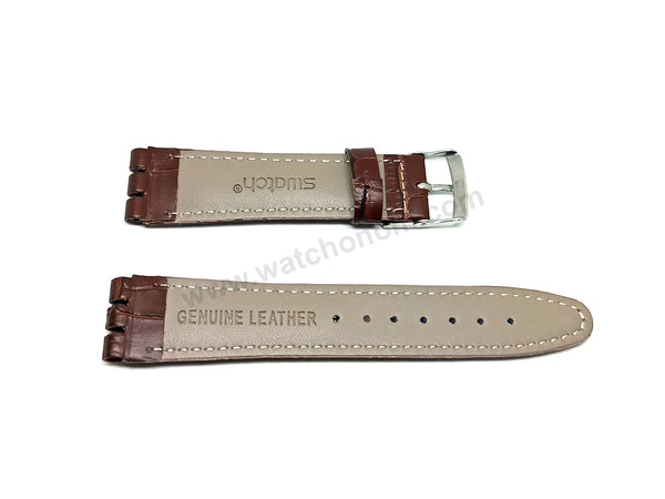 Fits/For Swatch Wrist Watches - 19mm Alligator Pattern Brown Padded Genuine Leather Replacement Watch Strap Band Belt