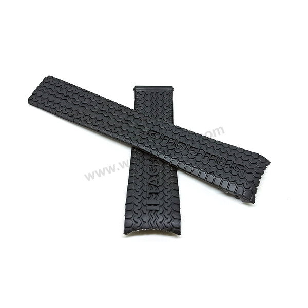 Fits/For Tag Heuer BMW Power - 24mm Black Tire Pattern/Embosssed Rubber Replacement Watch Band Strap