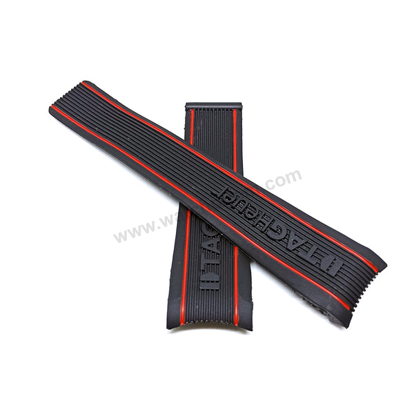 Fits/For Tag Heuer SLS Mercedes - 24mm Black Rubber with Red Line Replacement Watch Band Strap