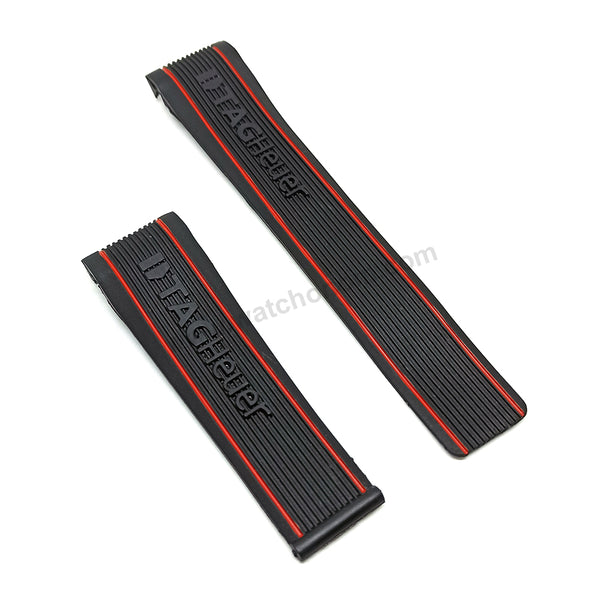 Fits/For Tag Heuer SLS Mercedes - 24mm Black Rubber with Red Line Replacement Watch Band Strap