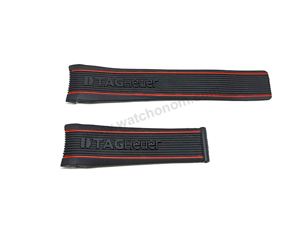 Fits/For Tag Heuer SLS Mercedes - 24mm Black Rubber with Red Line Replacement Watch Band Strap