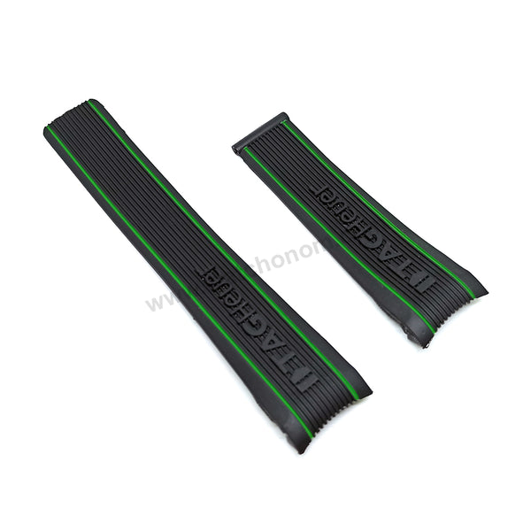 Fits/For Tag Heuer SLS Mercedes - 24mm Black Rubber with Green Line Replacement Watch Band Strap