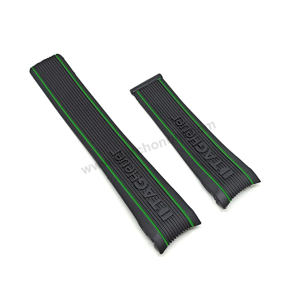 Fits/For Tag Heuer SLS Mercedes - 24mm Black Rubber with Green Line Replacement Watch Band Strap