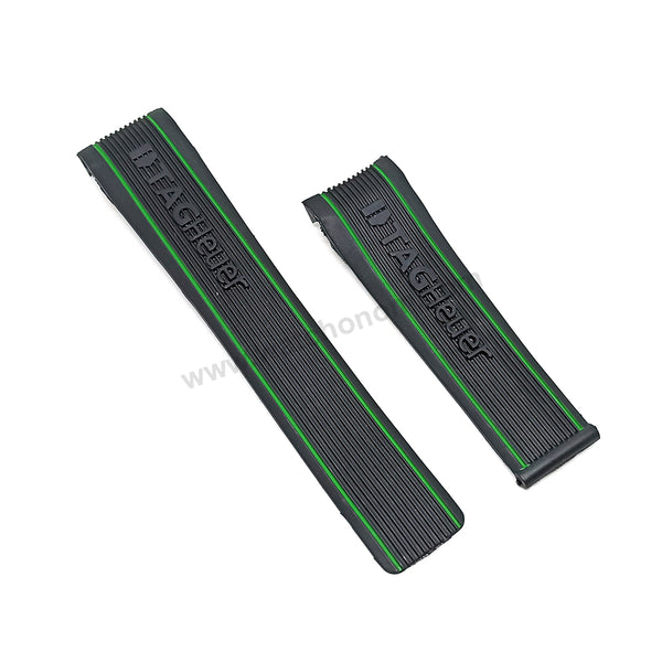 Fits/For Tag Heuer SLS Mercedes - 24mm Black Rubber with Green Line Replacement Watch Band Strap