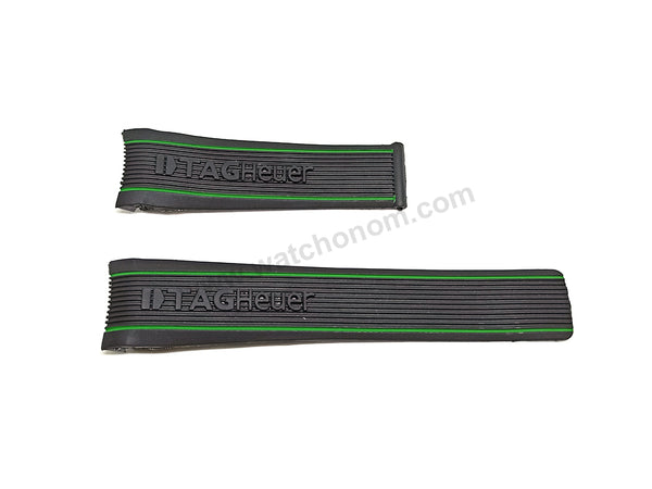Fits/For Tag Heuer SLS Mercedes - 24mm Black Rubber with Green Line Replacement Watch Band Strap