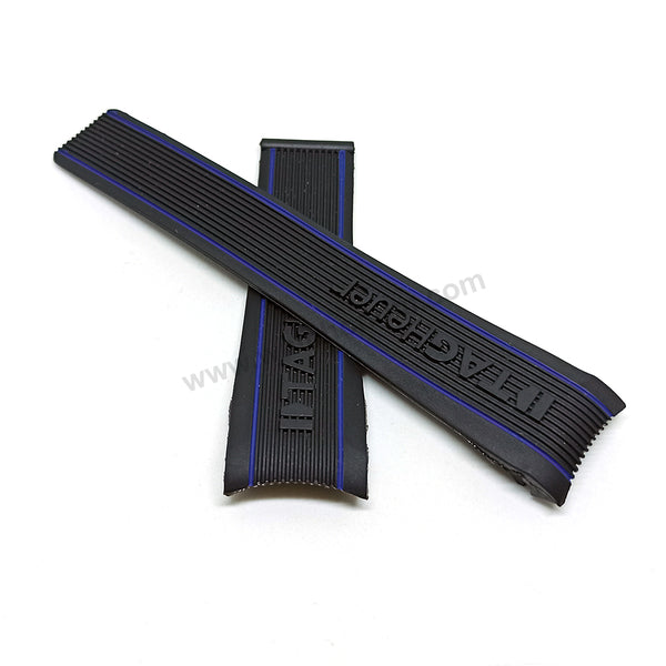Fits/For Tag Heuer SLS Mercedes - 24mm Black Rubber with Blue Line Replacement Watch Band Strap