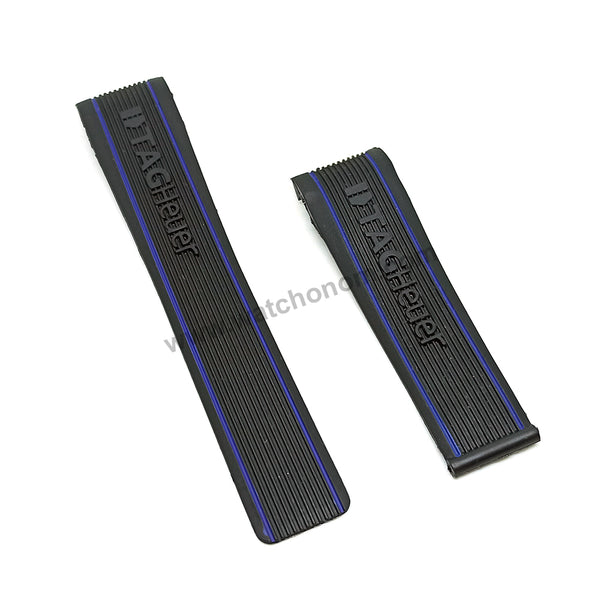 Fits/For Tag Heuer SLS Mercedes - 24mm Black Rubber with Blue Line Replacement Watch Band Strap