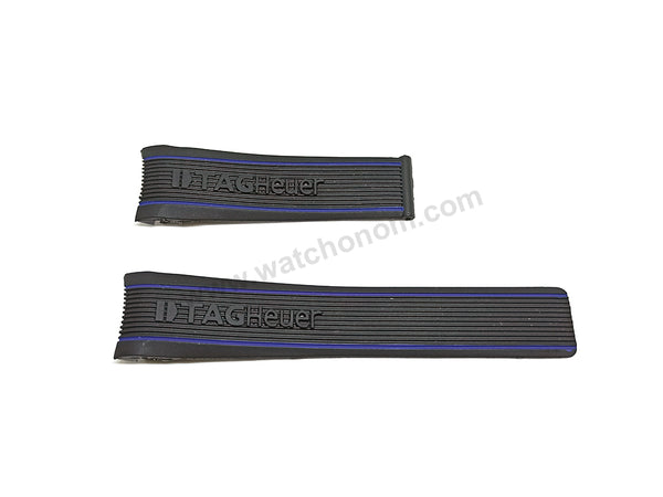 Fits/For Tag Heuer SLS Mercedes - 24mm Black Rubber with Blue Line Replacement Watch Band Strap