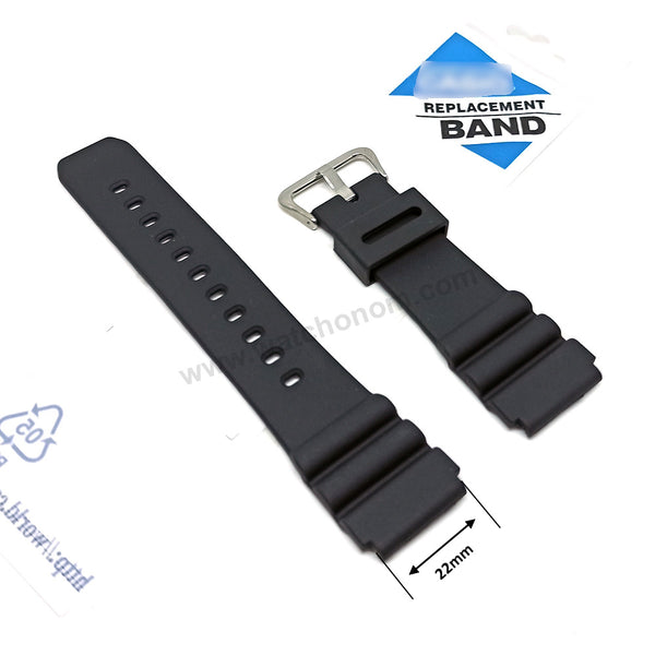 Fits/For Casio DW-3000C , MMA-200W , MQD-3000W - 22mm Black Rubber Replacement Watch Band Strap