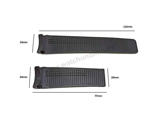 24mm Black Rubber/Silicone with Curved End Perforated Replacement Watch Strap Band Fits with Tag Heuer