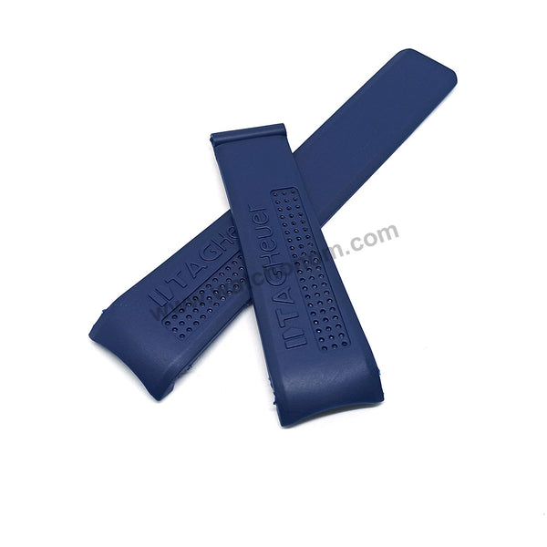24mm Navy Blue Rubber/Silicone with Curved End Perforated Replacement Watch Strap Band Fits with Tag Heuer
