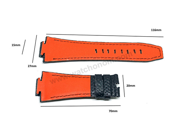 15mm Handmade Orange Stitch on Black Genuine Leather Watch Band Strap Compatible For Seiko Sportura H023-00C0 - SNJ007P1