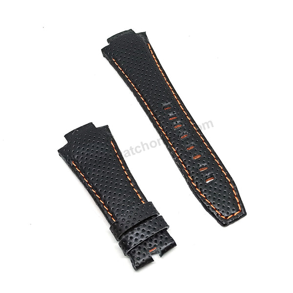 15mm Handmade Orange Stitch on Black Genuine Leather Watch Band Strap Compatible For Seiko Sportura Kinetic Chronograph 7L22-0AE0 - SNL017P1