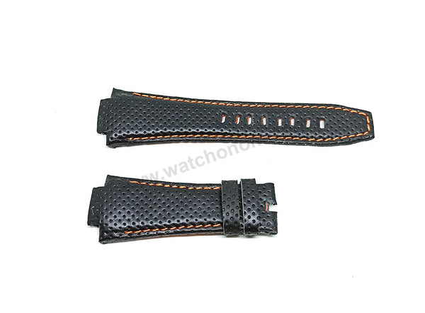 15mm Handmade Orange Stitch on Black Genuine Leather Watch Band Strap Compatible For Seiko Sportura 7T62-0ED0 - SNA481P1 , SNA453P1 , SNA595P2 , SNA633P1