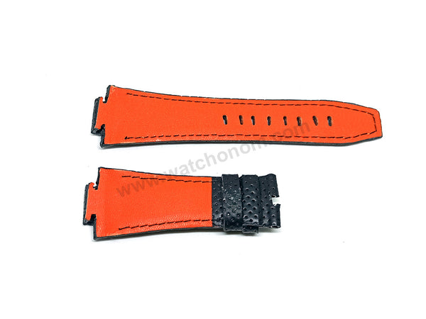 15mm Handmade Orange Stitch on Black Genuine Leather Watch Band Strap Compatible For Seiko Sportura H023-00C0 - SNJ007P1