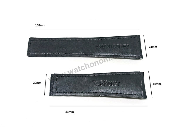 24mm Black Genuine Leather - Orange Stitched Replacement Watch Band Strap Fits with Tag Heuer Carrera , Monaco