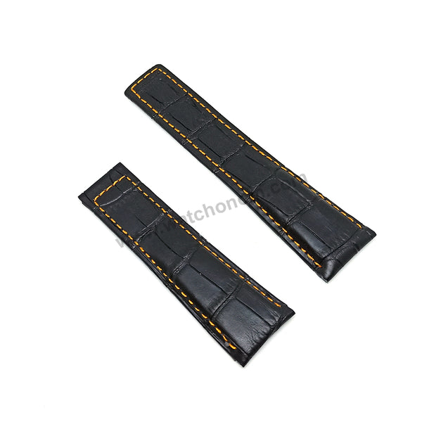 24mm Black Genuine Leather - Orange Stitched Replacement Watch Band Strap Fits with Tag Heuer Carrera , Monaco