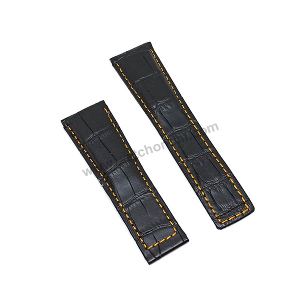 24mm Black Genuine Leather - Orange Stitched Replacement Watch Band Strap Fits with Tag Heuer Carrera , Monaco
