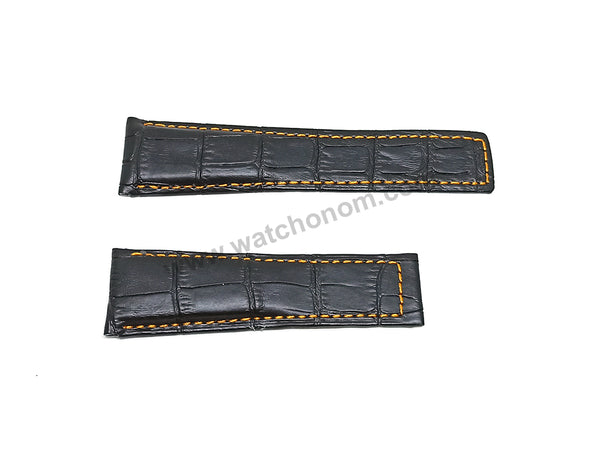 24mm Black Genuine Leather - Orange Stitched Replacement Watch Band Strap Fits with Tag Heuer Carrera , Monaco