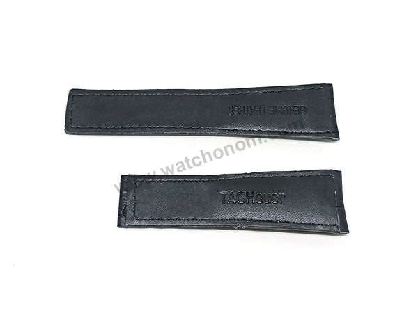 24mm Black Genuine Leather - Orange Stitched Replacement Watch Band Strap Fits with Tag Heuer Carrera , Monaco