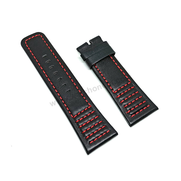 Seven Friday 28mm Black Leather Red Stitch Watch Band Strap