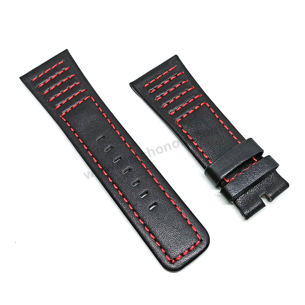 Seven Friday 28mm Black Leather Red Stitch Watch Band Strap