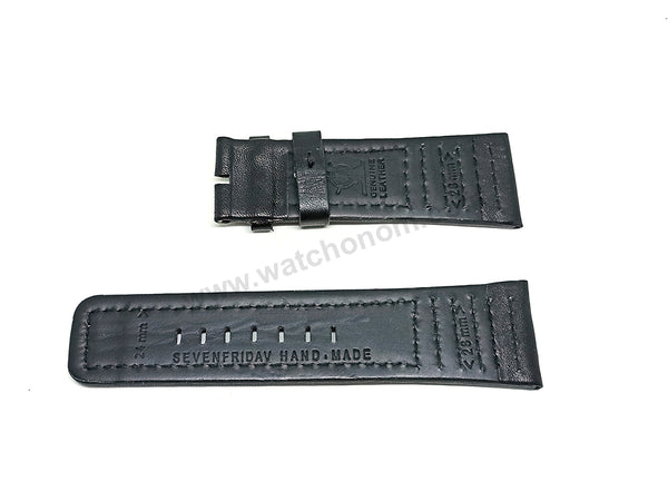 Seven Friday 28mm Black Leather Red Stitch Watch Band Strap