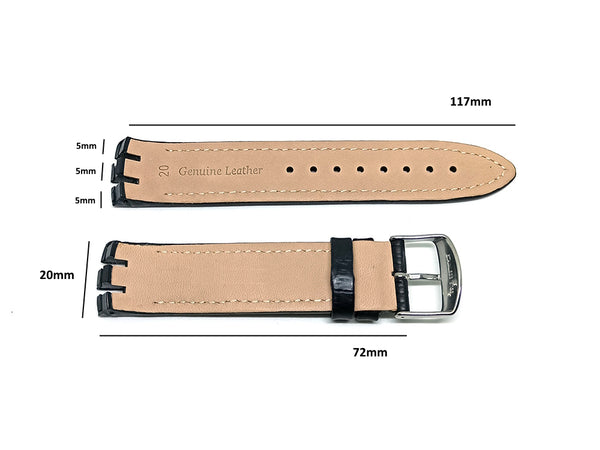 Swatch Irony New Big YTS400 , YTS401 , YTS402 , YTS403 , YTS409 , YTS713 , YTB400 - 20mm Black Genuine Leather Replacement Watch Strap Band
