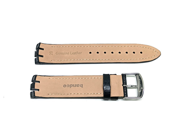 Swatch Irony New Big YTS400 , YTS401 , YTS402 , YTS403 , YTS409 , YTS713 , YTB400 - 20mm Black Genuine Leather Replacement Watch Strap Band