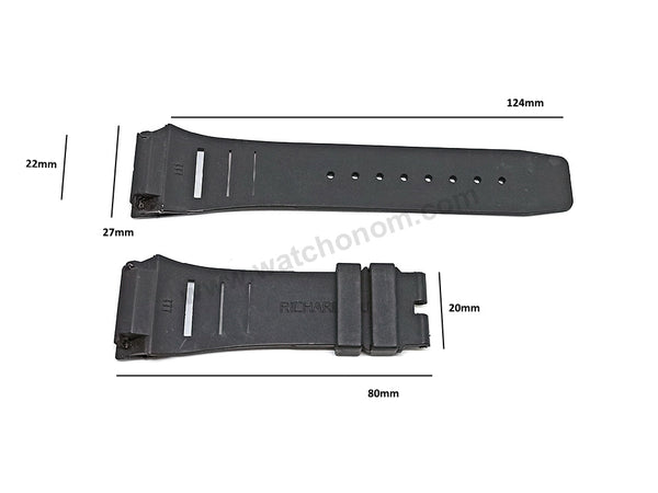 Fits/For Richard Mille 111 - 22mm Black Rubber Replacement Watch Band Strap