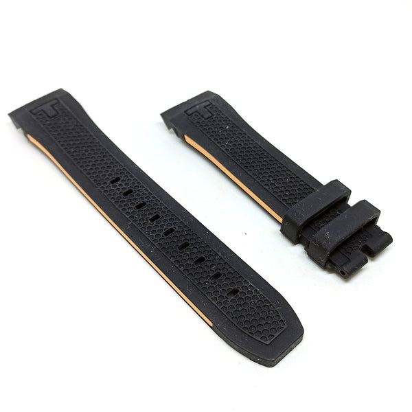 23mm Black Rubber with Light Orange Lines Replacement Watch Strap Band fits with Tissot PRS 516 T079427
