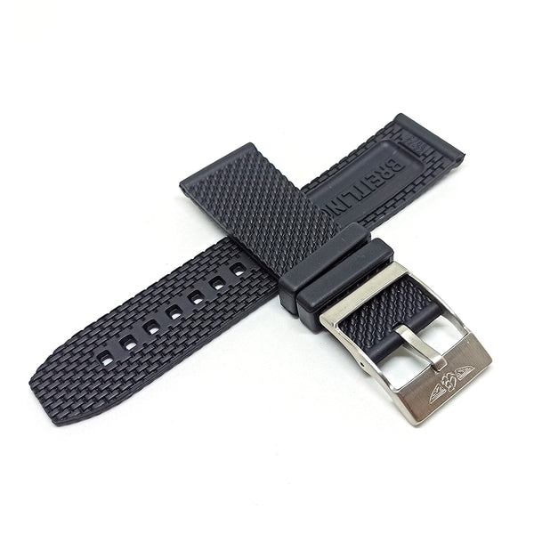 Fits/ For Breitling Avenger Hurricane XB1210 - Mesh 24mm Black Rubber / Silicone Replacement Watch Band Strap 24-22