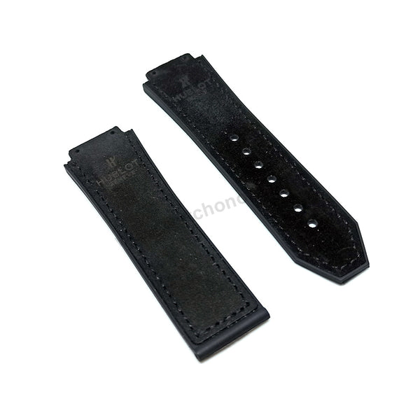 19mm Black Suede Leather On Black Rubber Replacement Watch Band Strap Compatible with Hublot 45mm cases
