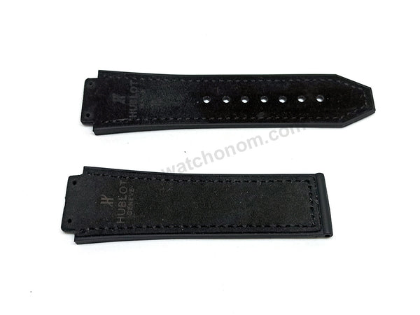 19mm Black Suede Leather On Black Rubber Replacement Watch Band Strap Compatible with Hublot 45mm cases