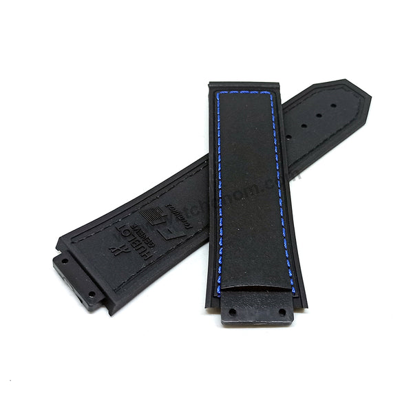 19mm Black Rubber Blue Stitch Replacement Watch Band Strap Compatible Hublot King Power F1 Formula 48mm
