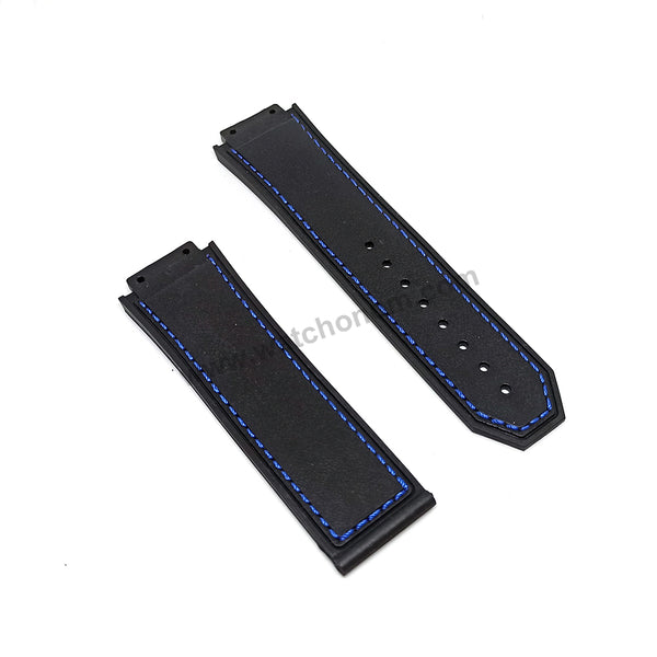 19mm Black Rubber Blue Stitch Replacement Watch Band Strap Compatible Hublot King Power F1 Formula 48mm
