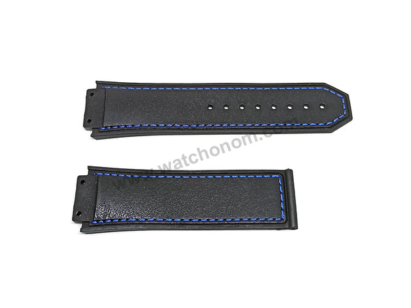 19mm Black Rubber Blue Stitch Replacement Watch Band Strap Compatible Hublot King Power F1 Formula 48mm
