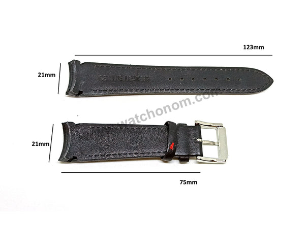 21mm Handmade Red Stitch on Black Genuine Leather Watch Band Strap Compatible For Seiko Sportura Chronograph 7T62-0KV0 - SNAE65P1 , SNAE75P1 , SCJC043