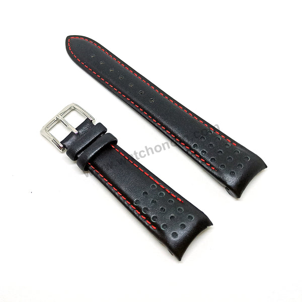 21mm Handmade Red Stitch on Black Genuine Leather Watch Band Strap Compatible For Seiko Sportura Chronograph V172-0AS0 - SSC273P9